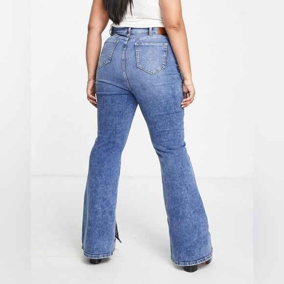 River Island Plus mid rise slit side flared jeans 14 XL medium blue stretch high - Picture 4 of 15